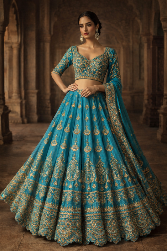 The Gilded Turquoise Heritage Lehenga Set