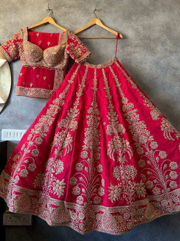 Rakt Pushp Vistaar Bridal Lehenga