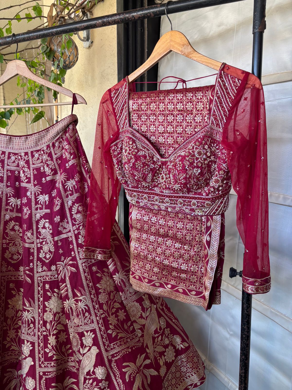 Maroon Zari Brocade Bridal Lehenga Set