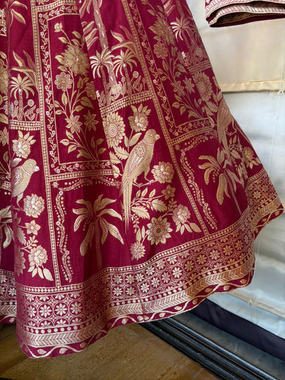 Maroon Zari Brocade Bridal Lehenga Set