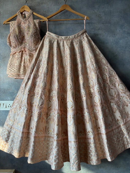Rose Gold Brocade Bridal Lehenga Set