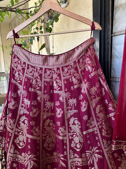 Maroon Zari Brocade Bridal Lehenga Set