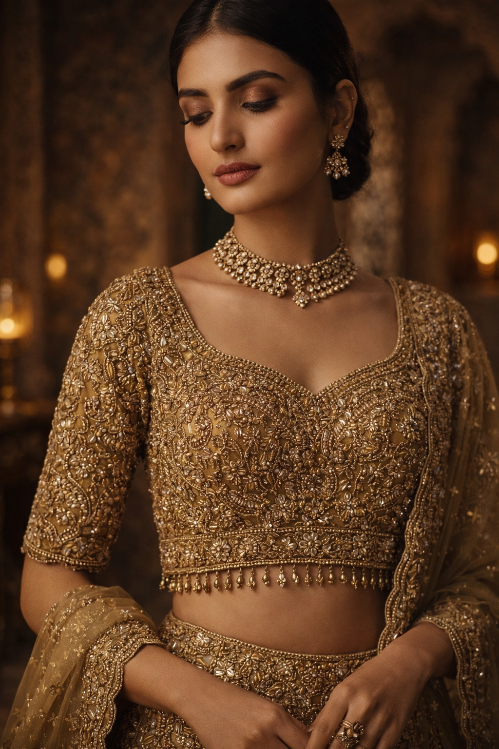 best Golden Bridal Lehenga