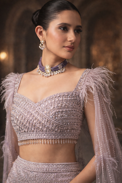 women wearing lavender outfit